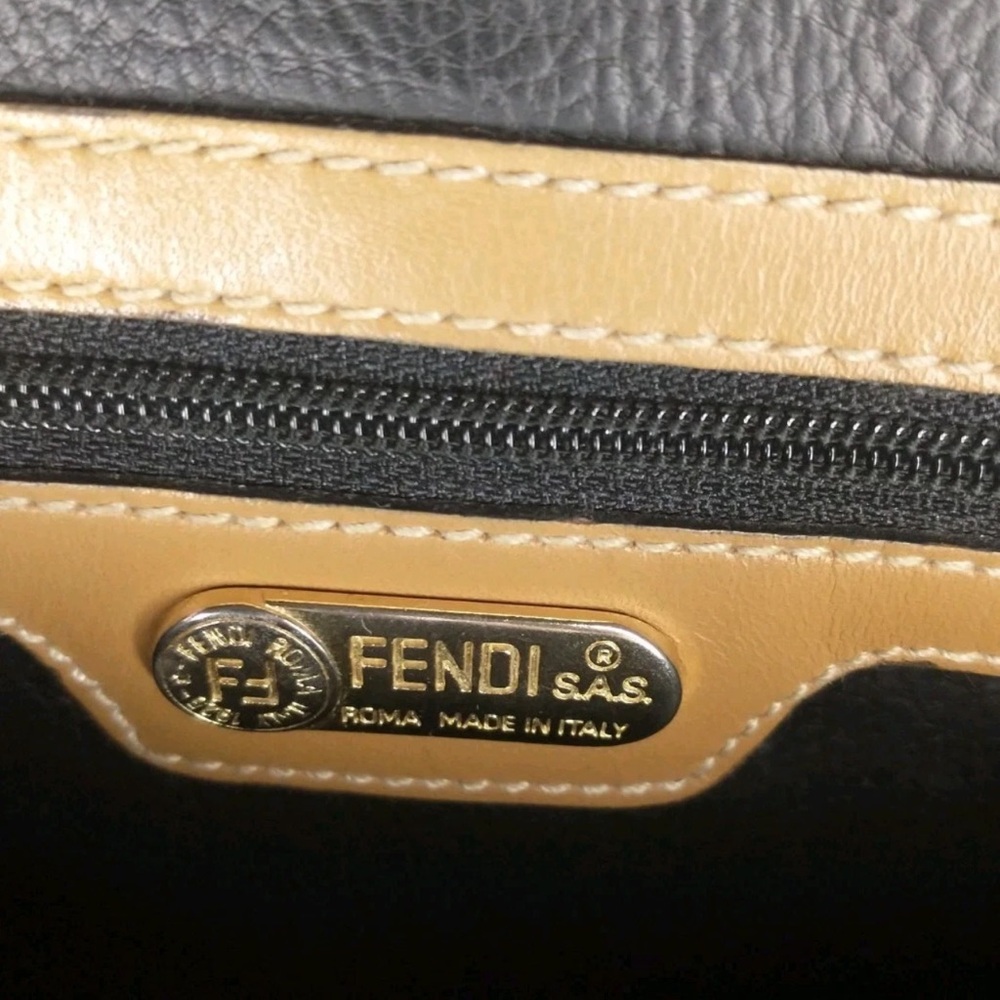 Fendi Pequin Black & Tan Striped Handbag/Crossbody Bag with Leather Trim. - Picture 10 of 17